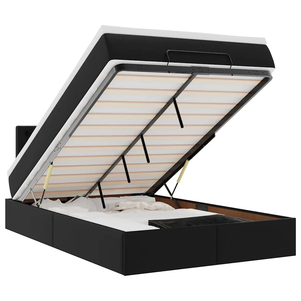 Pouf Letto con Materassi e LED Nero 120x190 cm Similpelle