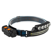 Trade Shop - Torcia Da Testa Frontale Sensore Movimento 68 Led Luce Bianca Rossa Blu -