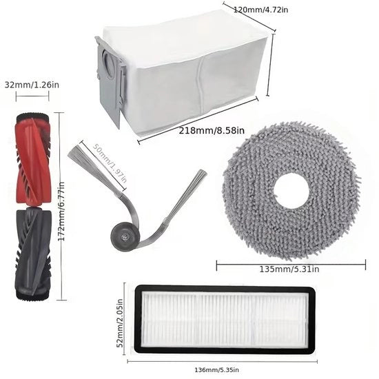 Accessori in 18 pezzi - Adatto per Robotstiratore Roborock P20 Pro/Qrevo S5V/Qrevo Curv/Qrevo Edge - 2 Spazzole principali, 4 Asciugamani, 4 Filtro, 4 Spazzole laterali, 4 Sacchi di polvere
