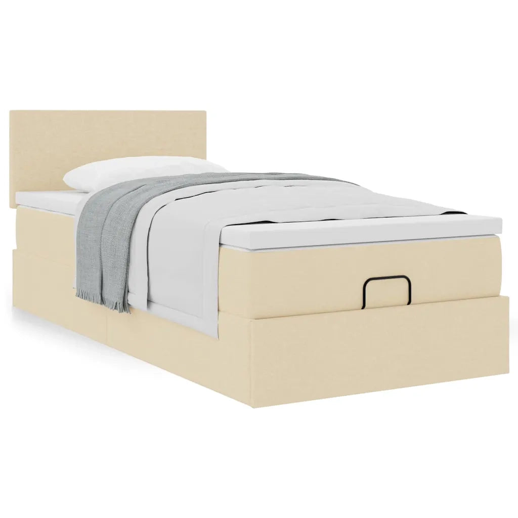 Pouf Letto con Materasso Crema 100x200 cm in Tessuto 3311357