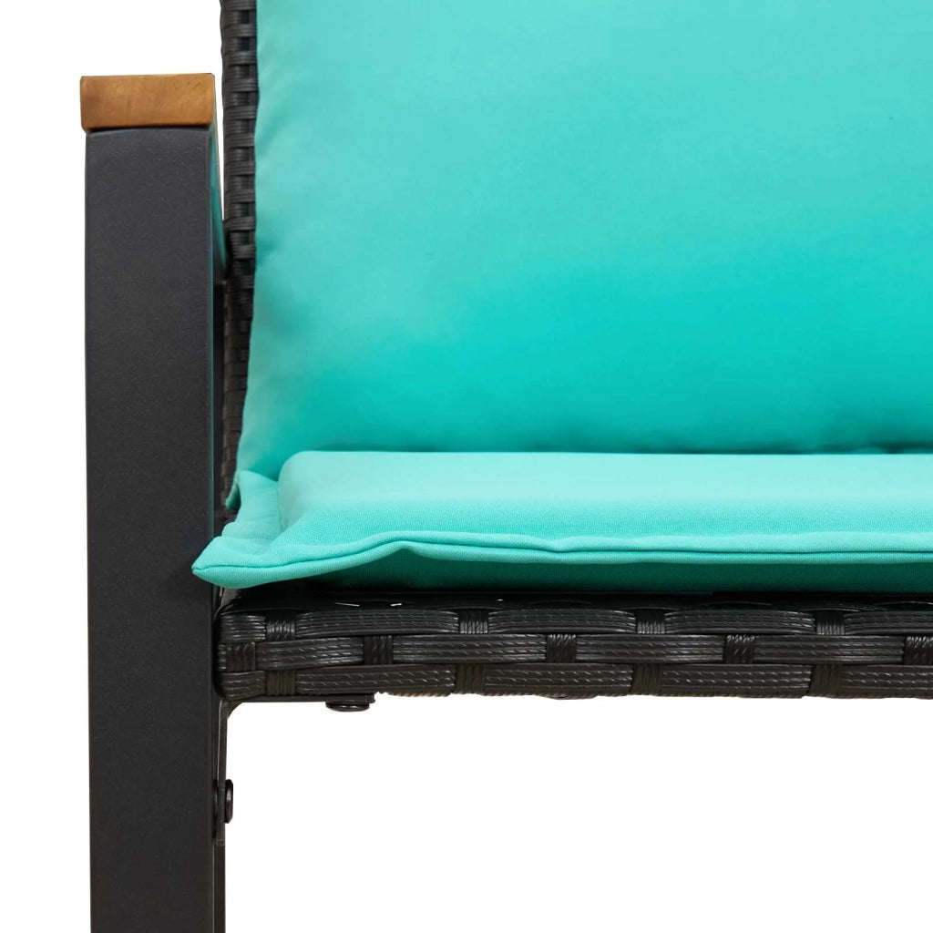 panchina con cuscino Nero e Turchese 115 x 65 x 72 cm Rattan