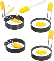 Forma Uovo - 4 Pezzi - Acciaio - Forma Frittata - Forma Uovo Fritto - Forma Anello Uovo - Frittura Uovo Pancake - Con Pennello Olio - Cuocere Uova - Forma Uovo - Forme Uovo - Formine Uovo - Uovo Perfetto Rondello - Forma Frittura - Rond - Nero