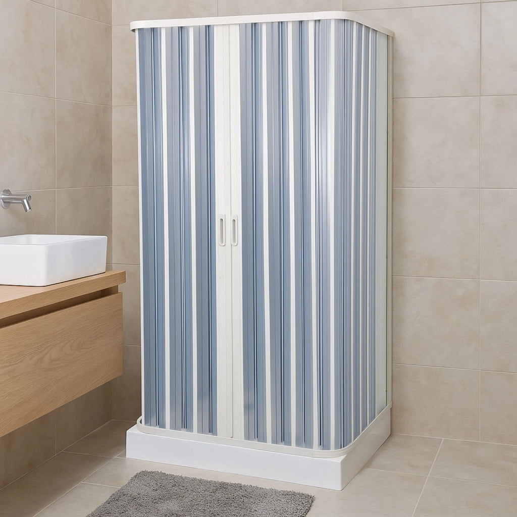 Box doccia a soffietto a tre lati in pvc guide estensibili aperture reversibili *** misure 68-80 x 80 x 68-80 cm, con...