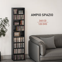 Libreria Porta CD e DVD 33x24x140 cm con 6 Ripiani Regolabili Nero