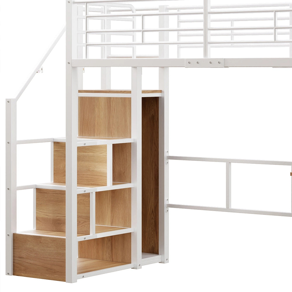 Letto mezzanino 90x200cm - Xylo - bianco, armadio, scrivania, illuminazione LED