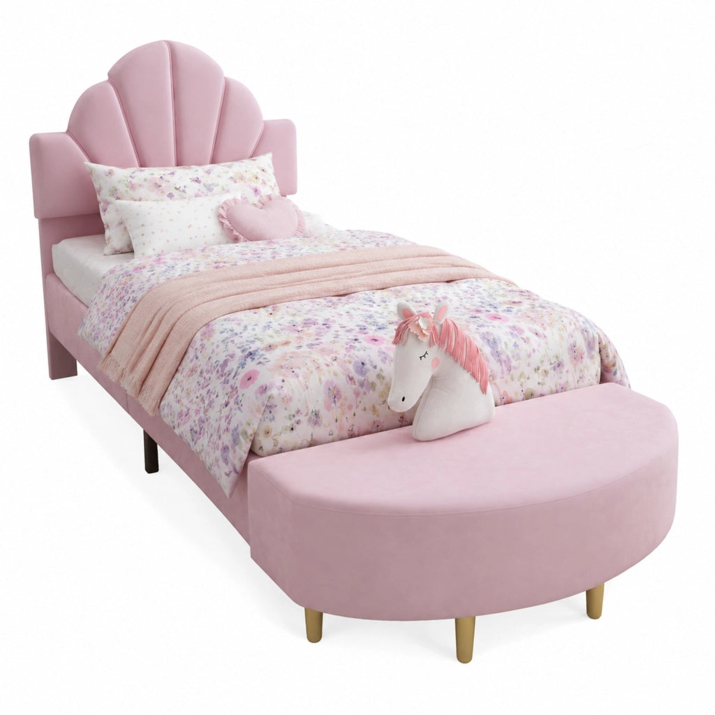 Letto singolo imbottito rosa 90x200 cm con panca