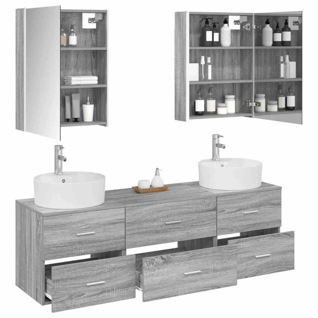 Set di mobili per il bagno 5 pcs Sonoma grigio 3406892