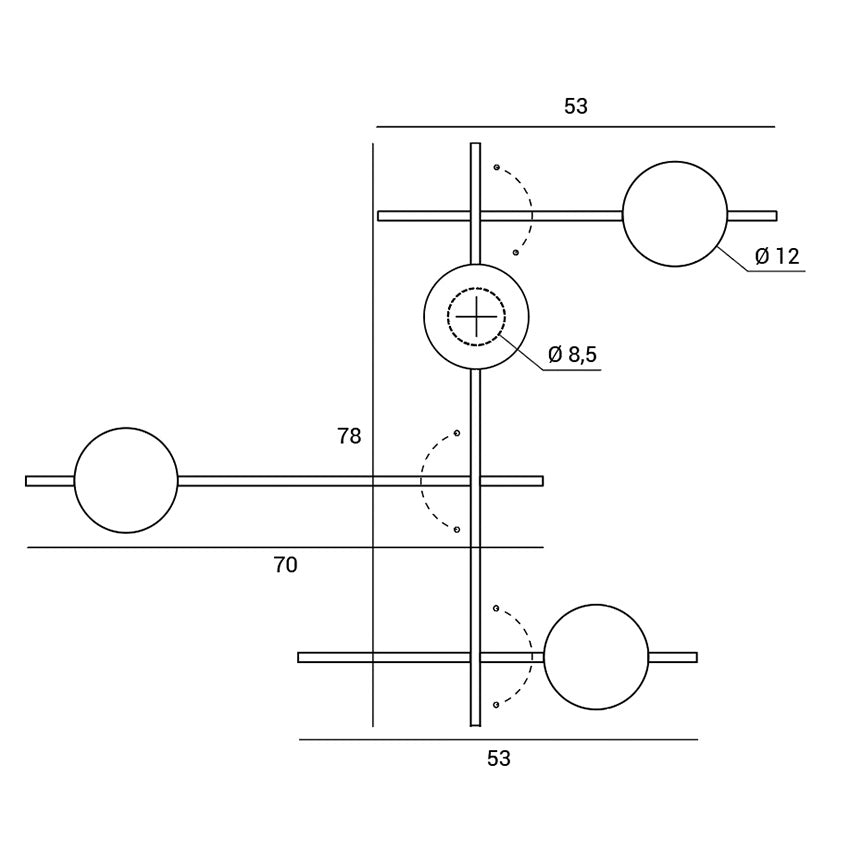 MIKADO LAMPADA DA PARETE O SOFFITTO CON ROTAZIONE 4 LUCI VETRO COSMO IN METALLO NERO D.12CM ATTACCO G9