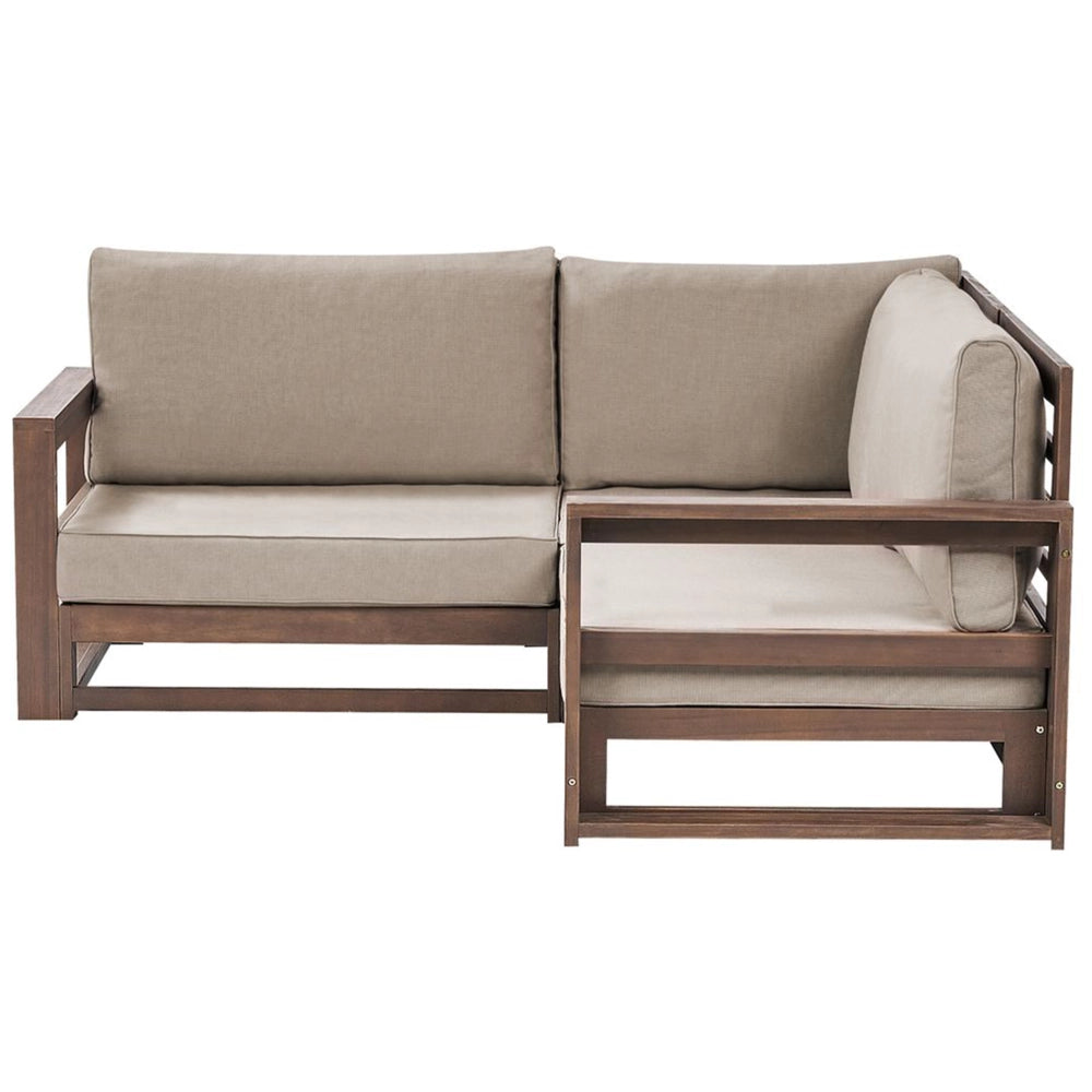 Set da giardino 2 posti in legno di acacia con cuscini tortora lato destro moderno elegante