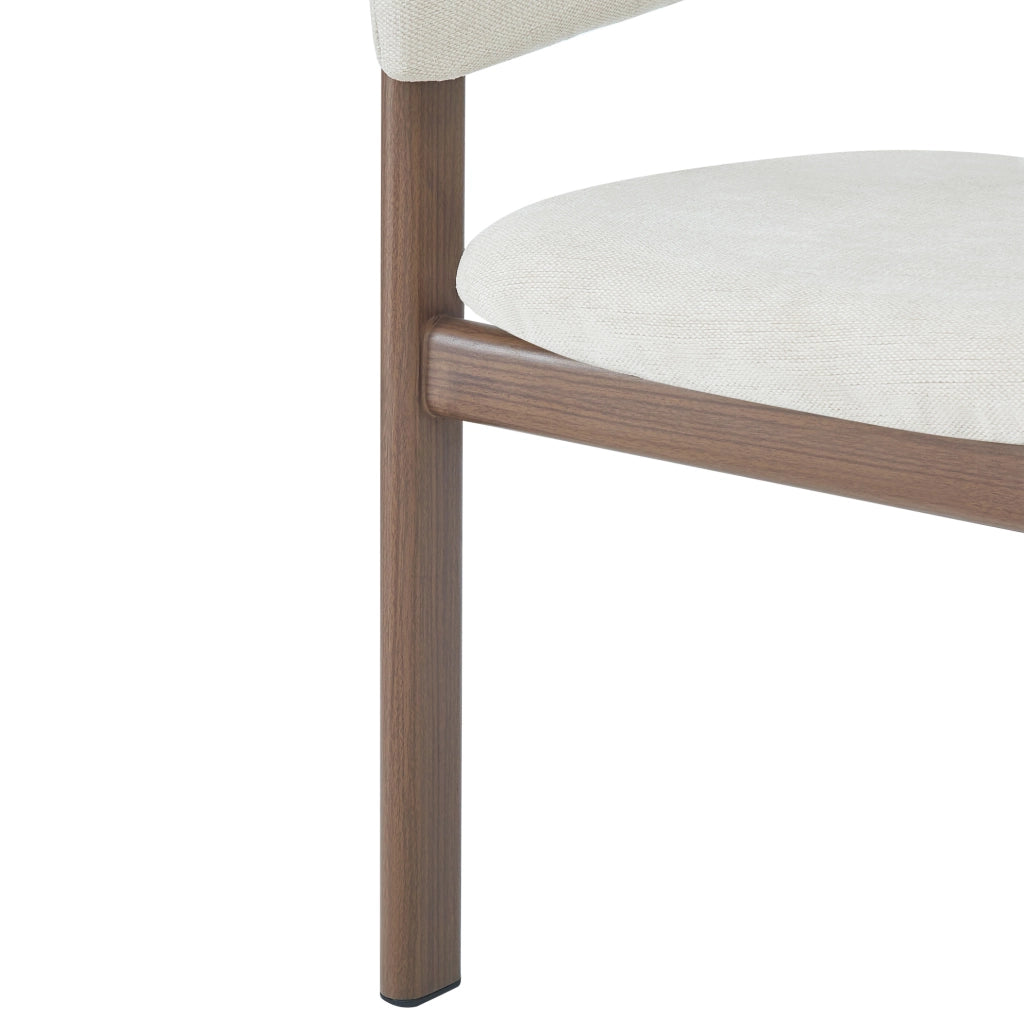 Set di 2 sedie da pranzo con braccioli in metallo effetto noce e lino beige