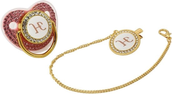 Fopspeen Premium in Silicone con 26 Lettere e Clip Bling per Felpa - Sicuro per Bambine Neonate - Progettato con Curva e Pietre