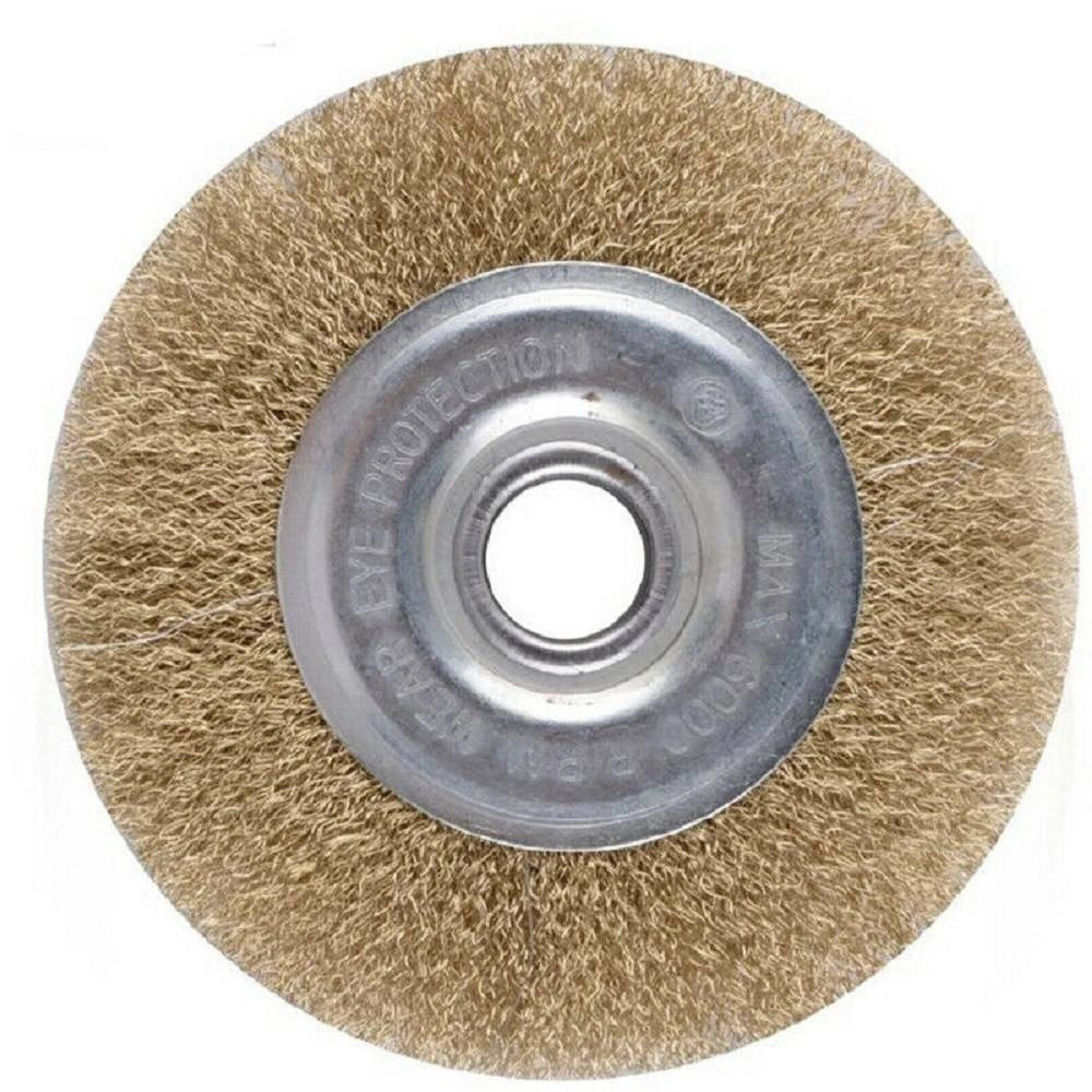 Trade Shop - Spazzola A Disco Filo In Ferro Ondulati Ottonati Con Gambo 125 Mm Per Trapano -