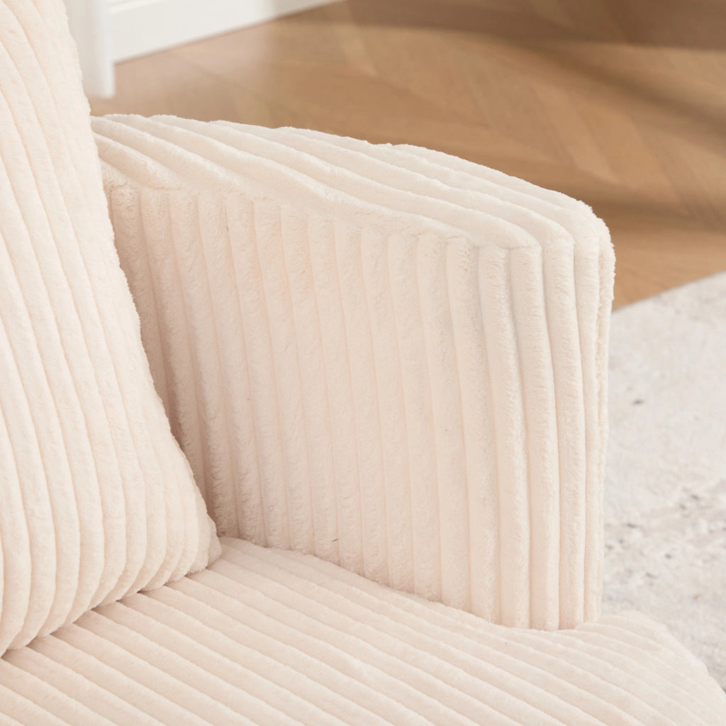 Poltrona girevole 360° in tessuto cord beige con vano contenitore; 76x79x78 cm