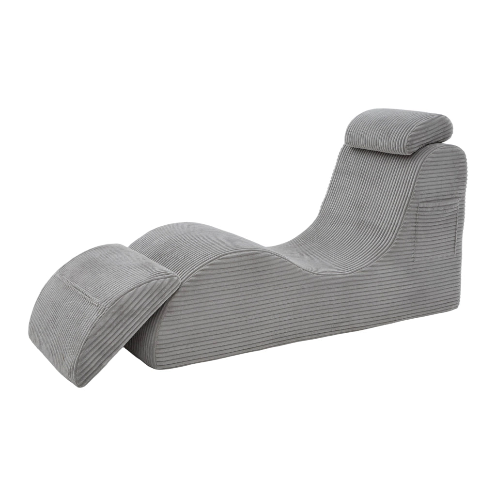 Poltrona ergonomica a compressione rapida con cuscino removibile e tasca laterale in tessuto a coste grigio chiaro