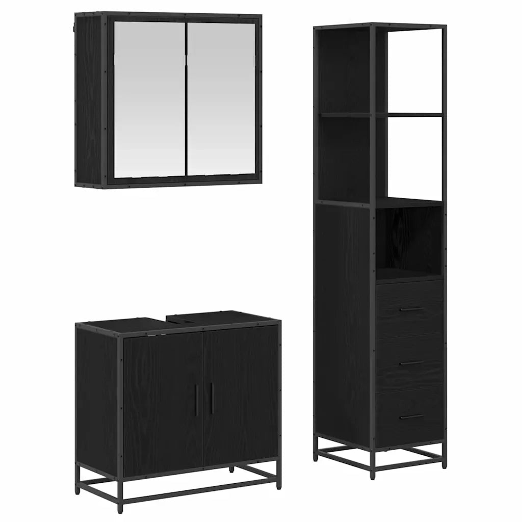 Set di mobili per il bagno 3 pcs Rovere Nero Legno multistrato