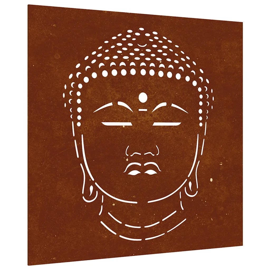 Decorazione Muro Giardino 55x55 cm Testa Buddha Acciaio Corten 824504