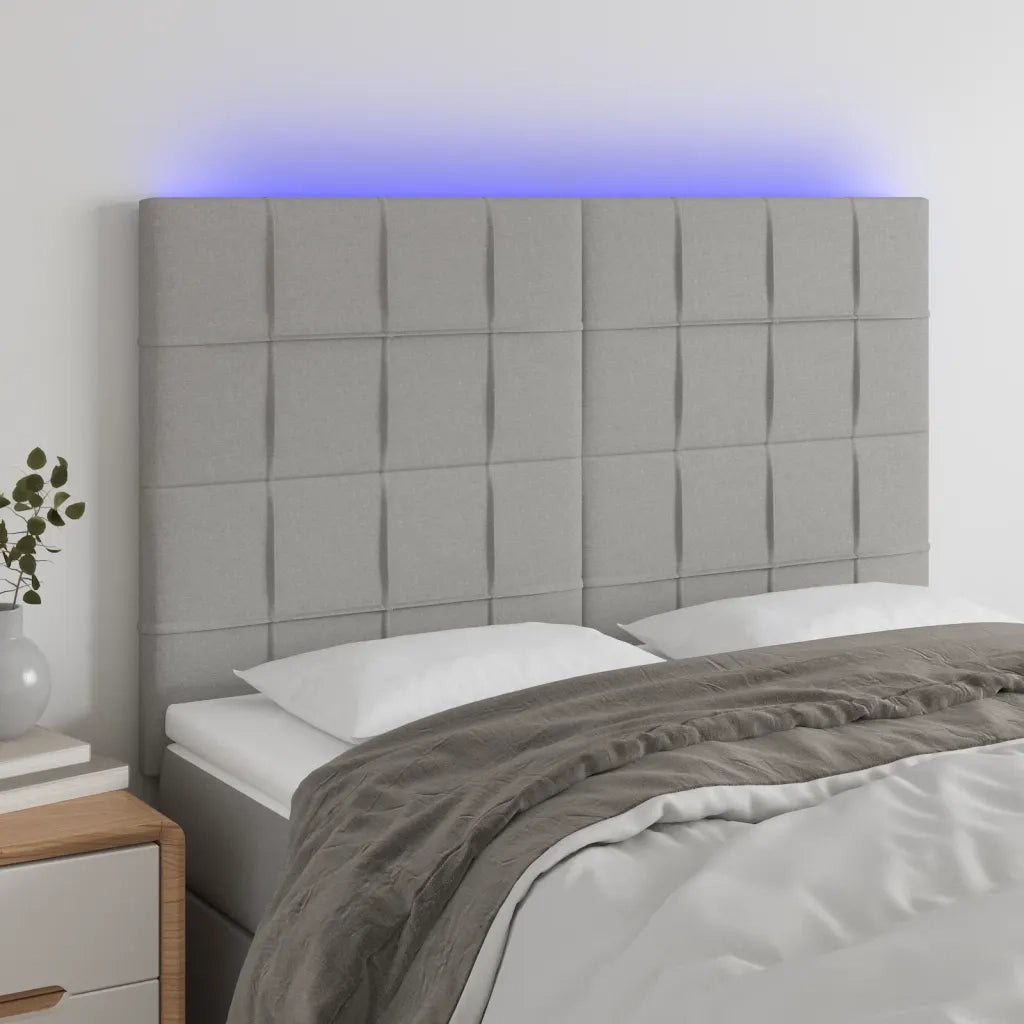 Testiera a LED-Testata con LED Grigio Chiaro 144x5x118/128 cm in Tessuto 828484