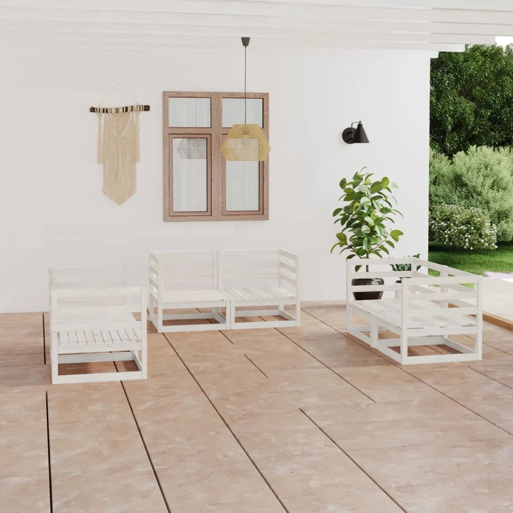 Set Divani da Giardino 6 pz Bianco in Legno Massello di Pino 3075440