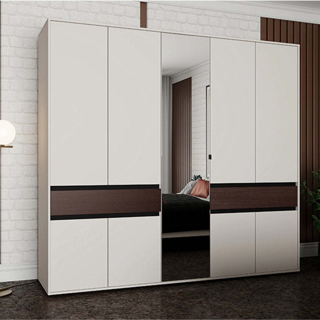 Armadio Camera da Letto Ubud, Guardaroba Grande 2 Cassetti, 228x211h cm Bianco Crema