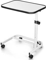 Tavolino da Letto e Divano con Ruote Bloccabili, Tavolino Porta PC con Altezza Regolabile in 9 Posizioni e Piano Inclinabile, Tavolino Servitore Letto per Mangiare e Lavorare (Bianco)
