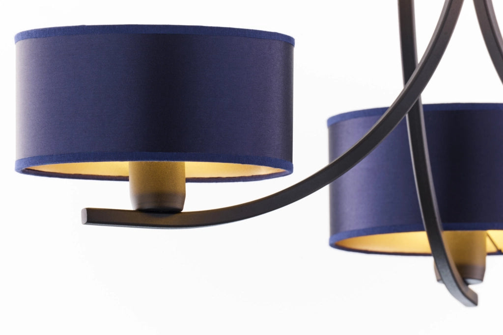 Lampadario nero a catena paralumi blu 3xE27 Arthur Jupiter
