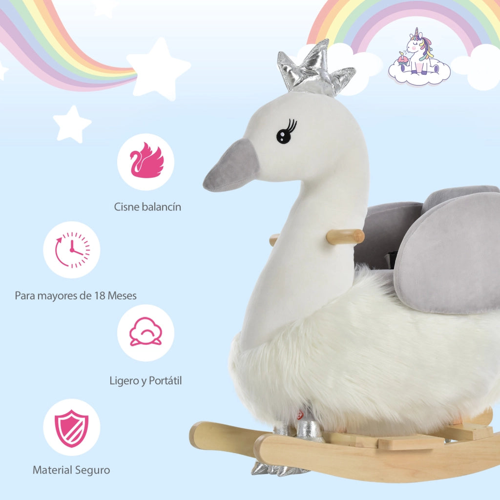 Dondolo Cigno per Bambini con Sonido ¨C zephmum ¨C Grigio Bianco 60x33x59 cm