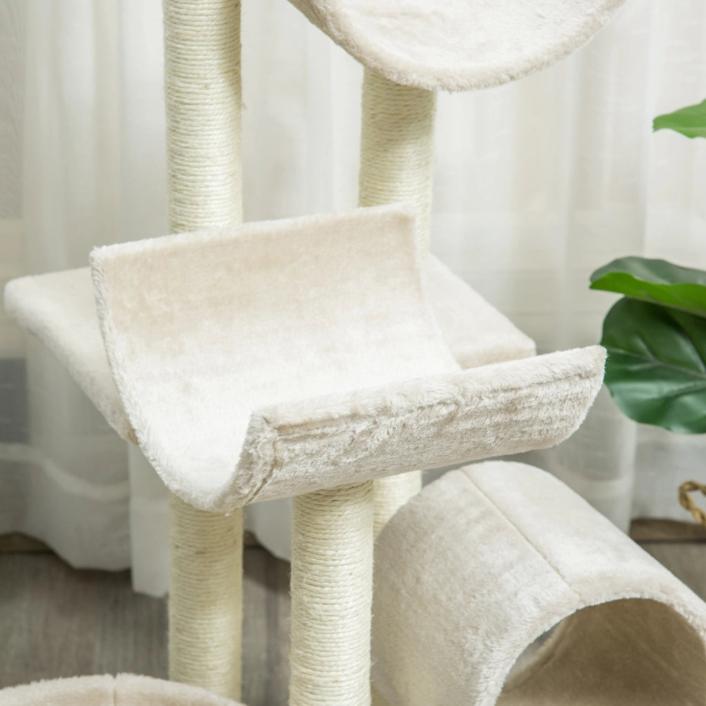 EasyComfort Albero Tiragraffi Gioco Giocattolo per Gatti con Diverse Piattaforme in Sisal Naturale Altezza 105cm Crema
