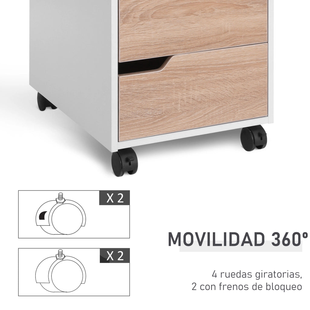 Cassettiera con Ruote ¨C zephmum ¨C 3 Cassetti, Quercia e Bianco, 40x50x57,5 cm