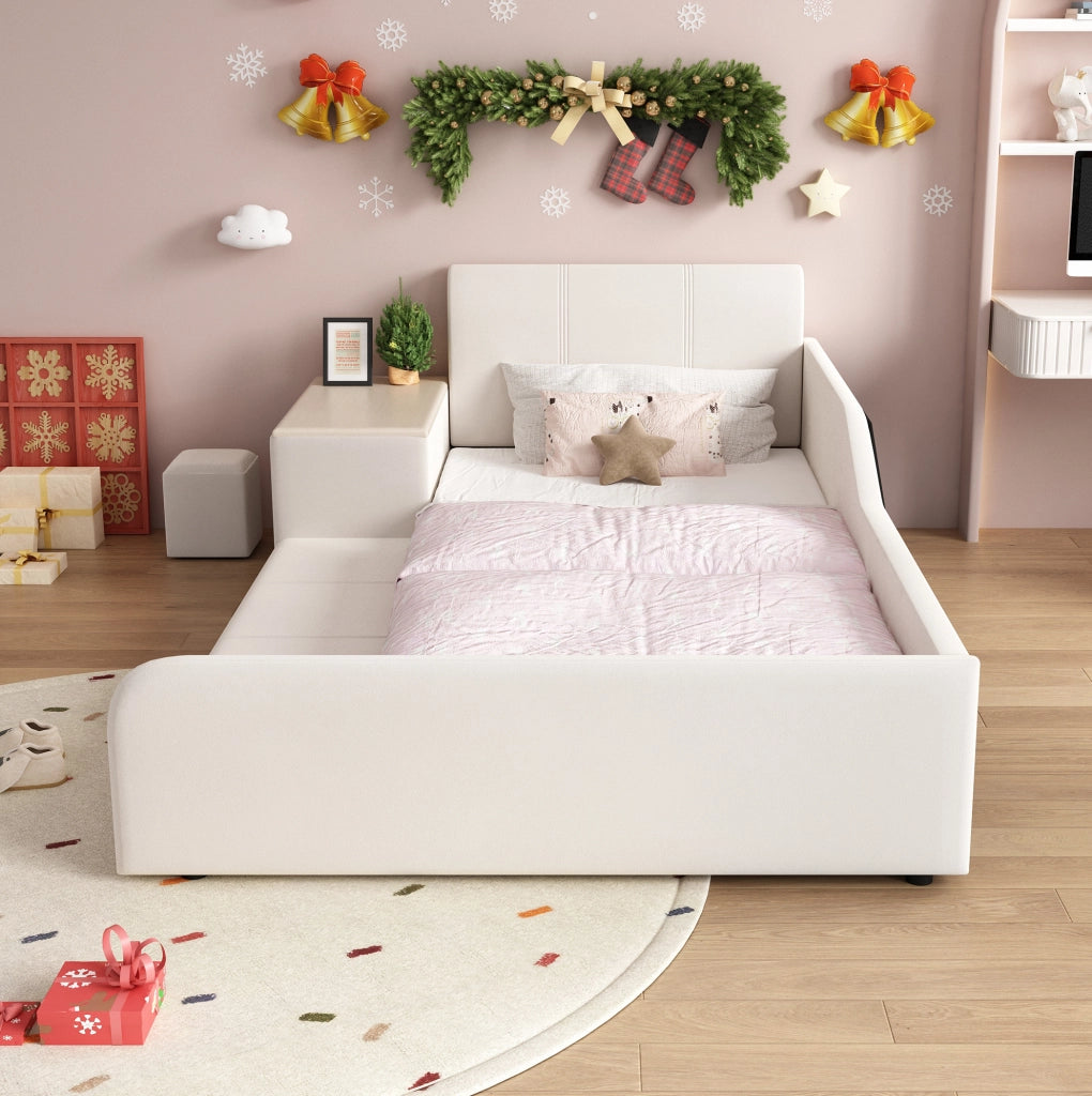 Letto singolo imbottito per bambini 90x200 cm con scrivania, sgabello e ripiano