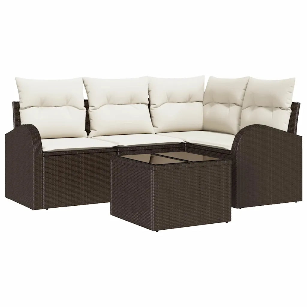 Set Divano da Giardino 5 pcs Marrone e bianco polyrattan 3354697