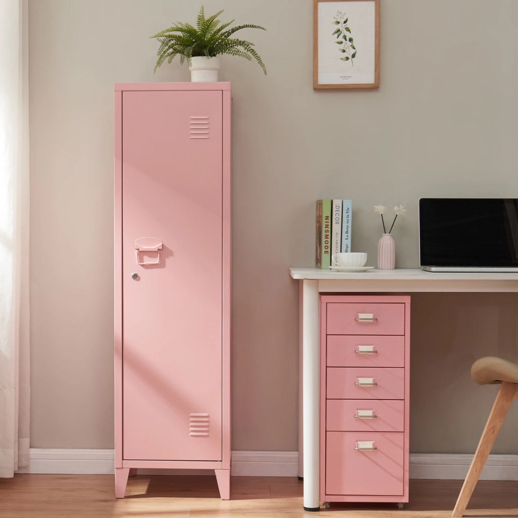 Armadio da Ufficio Kurikka Acciaio Rosa [en.casa]