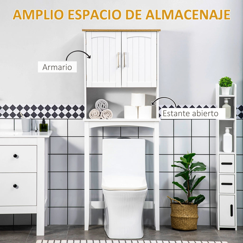Mobiletto Alto per Lavatrice con Ripiano Aggiustabile sopra WC ¨C Zephmum ¨C Bianco 64x22x165 cm