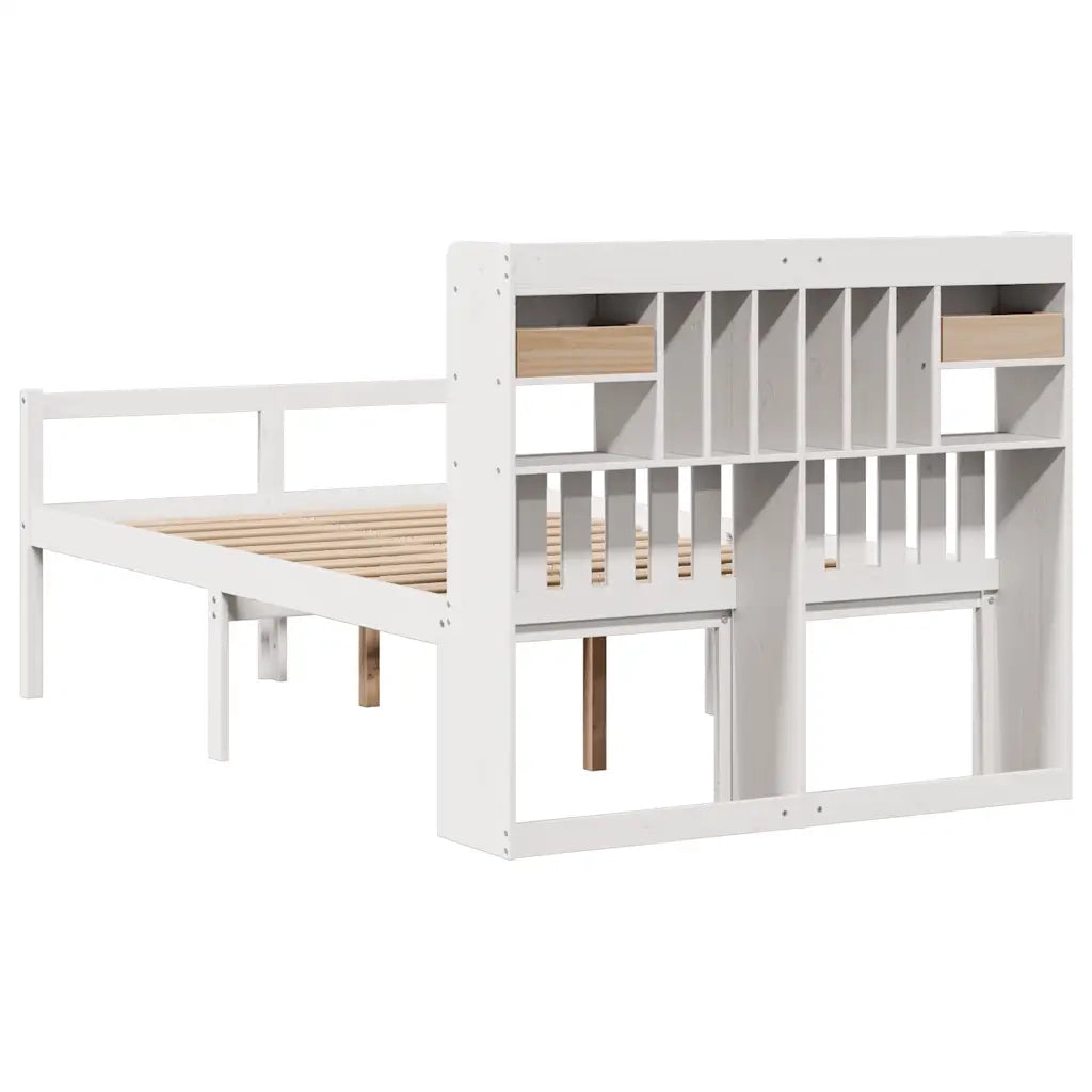 Letto Libreria senza Materasso-Struttura Letto con contenitore Bianco 135x190 cm Legno di Pino 195234