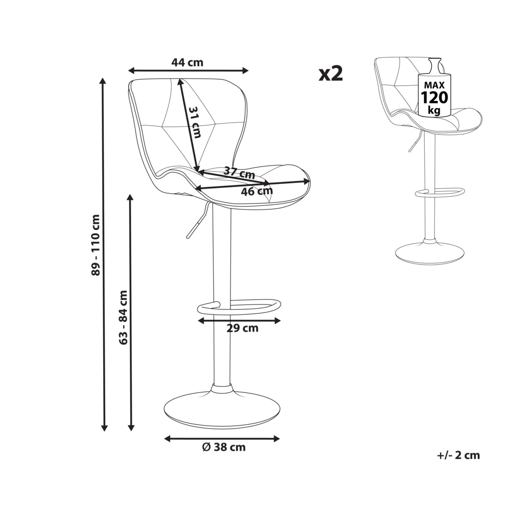 Set di 2 sgabelli in ecopelle marrone dorato con altezza regolabile sedia da bar moderna da cucina