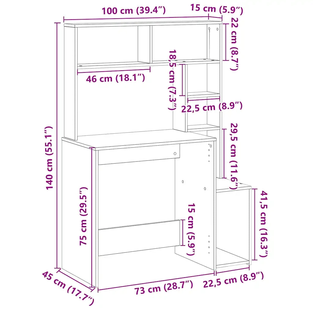 vidaXL Scrivania Mensole Legno Vecchio 100x45x140 cm Legno Multistrato