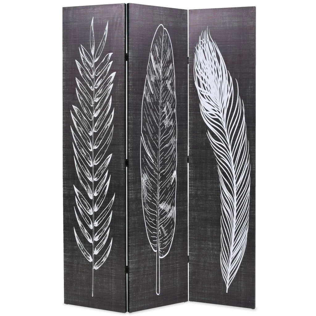 Paravento pieghevole divisorio mobile decorativo 120 cm piume bianche e nere 0802050