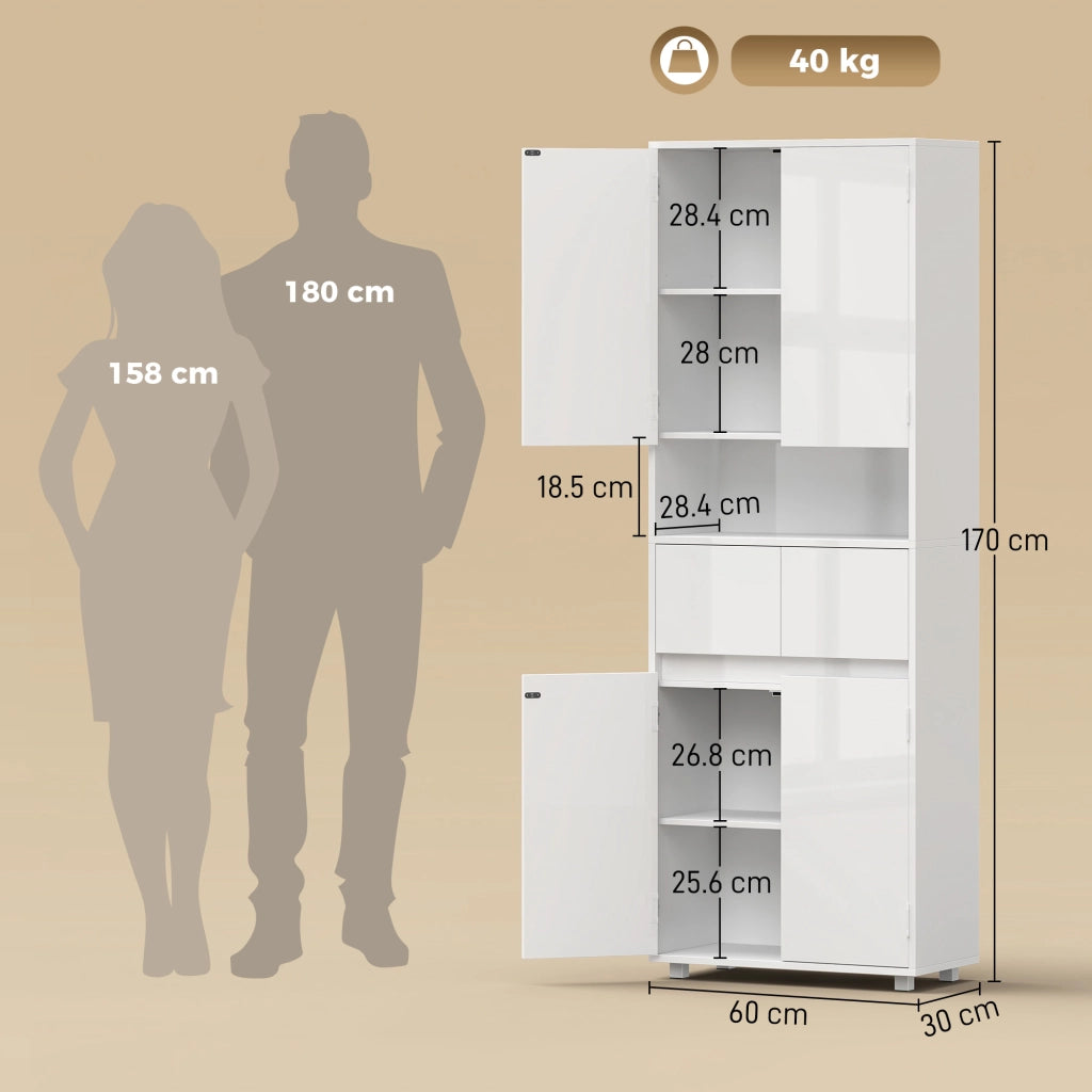 Mobile Alto da Bagno Slim Bianco Lucido con Cassetti e Ripiani