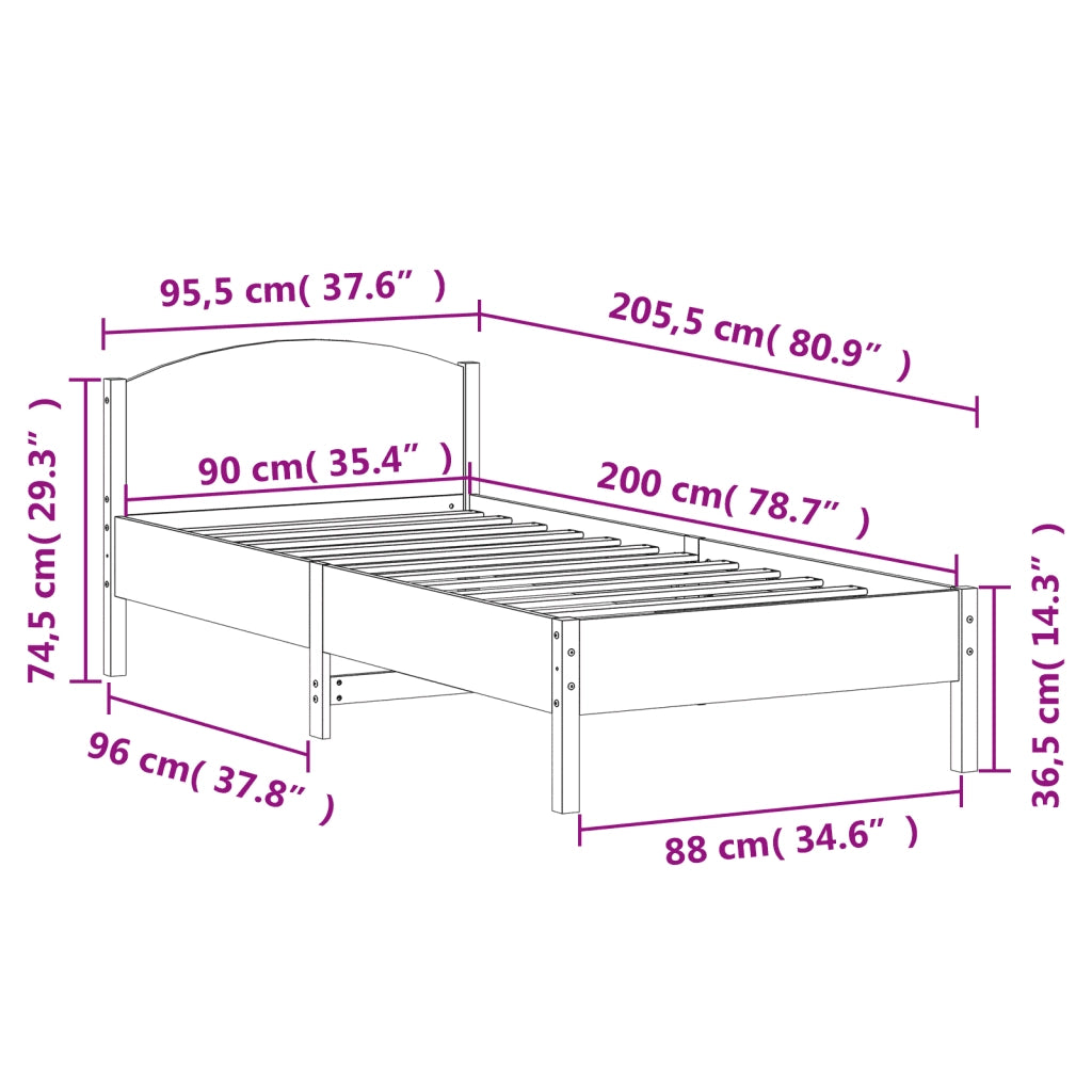 Letto singolo | Letto per adulti | Letto senza Materasso Bianco 90x200 cm Legno Massello di Pino