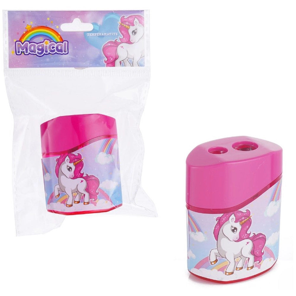 Trade Shop - Temperamatite Ovale A 2 Fori Con Serbatoio Unicorno Cancelleria Scuola Bambine 737861 -