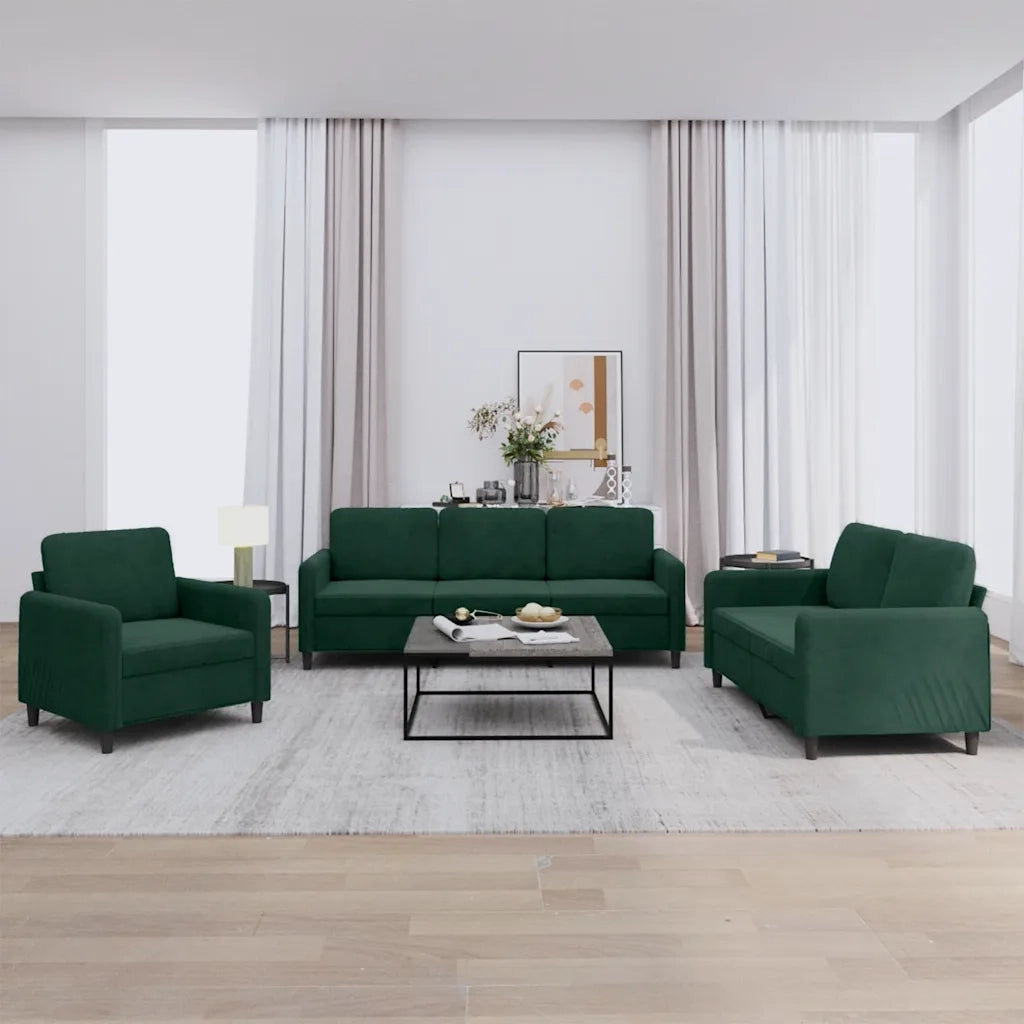 Set di Divani 3 pz Verde Scuro in Velluto 3201936