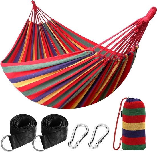 Hangmat esterna in cotone - 210 x 150 cm - capacità di carico fino a 200 kg - colore lattizio - inclusa tasca da trasporto
