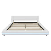 Letto basso matrimoniale 160×200 cm con LED regolabile; senza materasso; in PU; bianco per camera da letto
