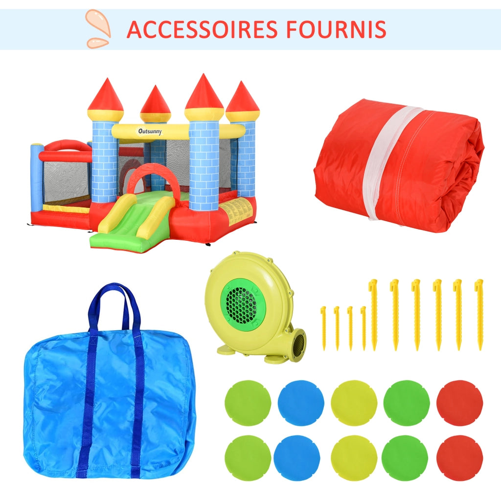 Castello Gonfiabile per Bambini con Trampolino e Scivolo ¨C Zephmum ¨C 280x260x210 cm Multicolore