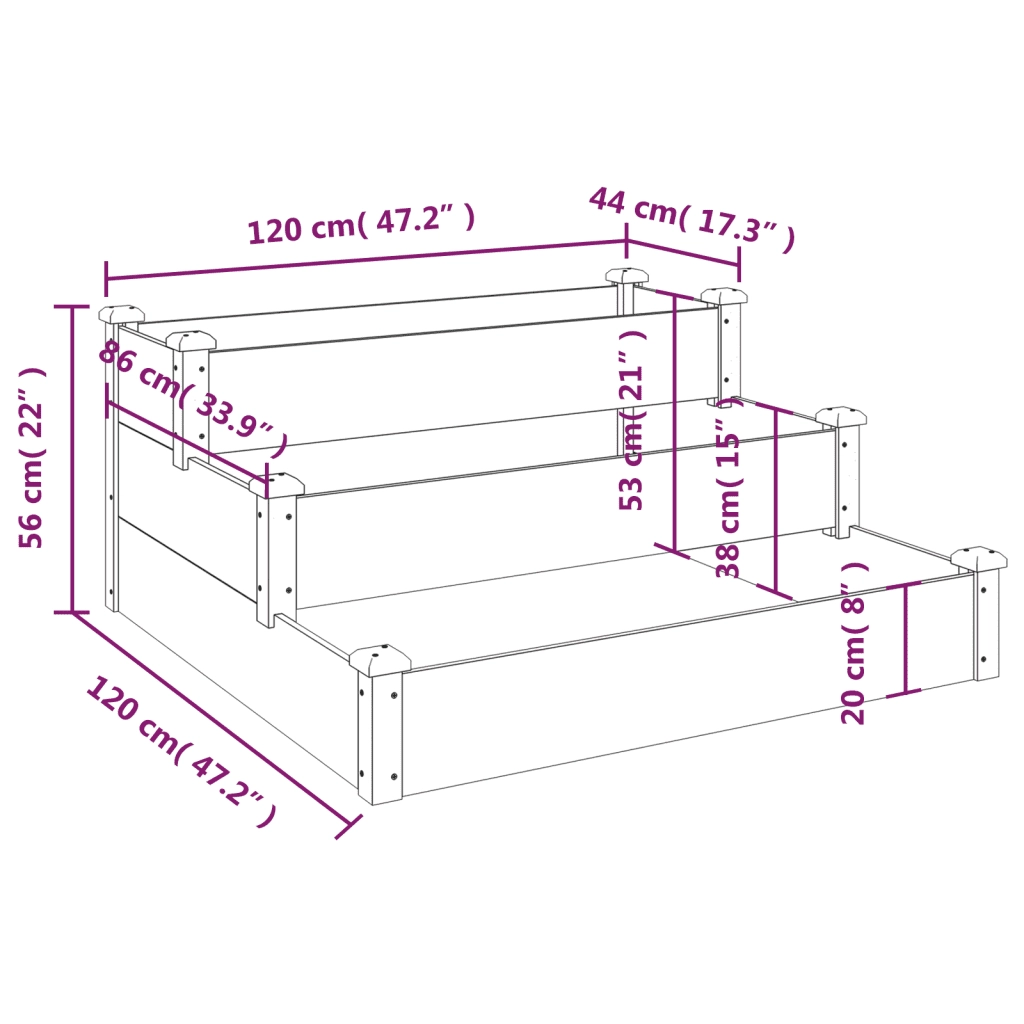 Fioriera Rialzata Giardino-Vaso da Esterno-Supporto per Vaso Marrone 120x120x56 cm Massello Abete