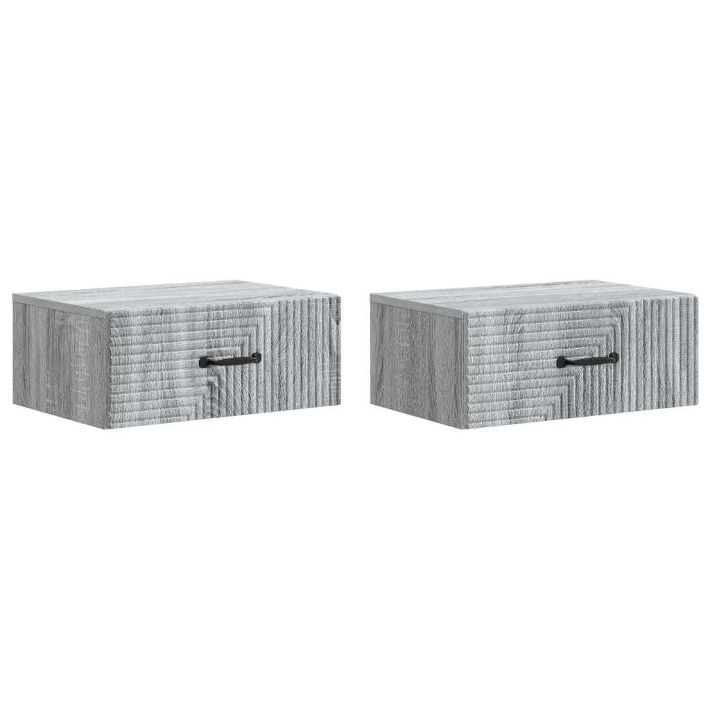Set di 2 Comodini | Armadio da Notte | Mobiletto da notte a muro Grigio Sonoma 49 x 34,5 x 20 cm