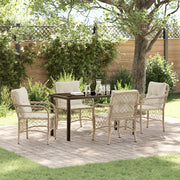 Set da Pranzo da Giardino 5 Pezzi con Cuscini Polyrattan Beige