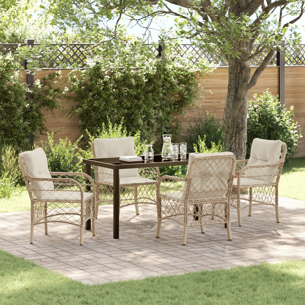 Set da Pranzo da Giardino 5 Pezzi con Cuscini Polyrattan Beige