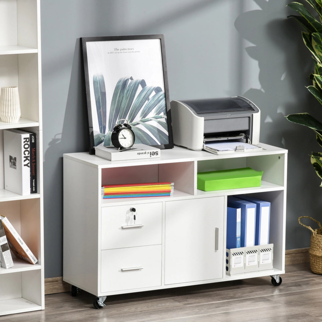 Scrivania con cassetti e ruote ¨C zephmum ¨C bianco 100x35x65 cm