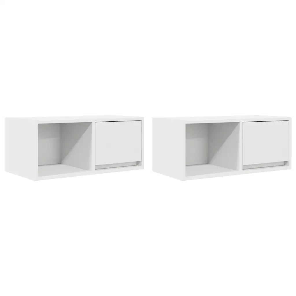 Set di 2 eleganti mobili porta TV a parete con vano contenitore 60 x 31 x 25,5 cm in legno composito bianco 02_0051627