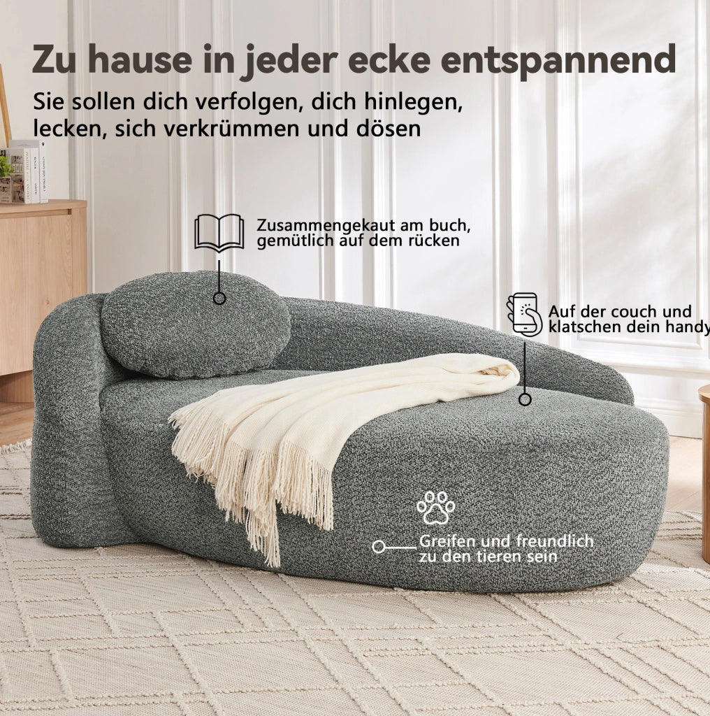 Divano compatto in tessuto Teddy, colore grigio scuro, design arrotondato
